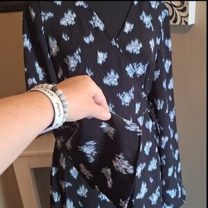 H&M Flowy Black and Blue Dark Floral Maxi Dress Sz M